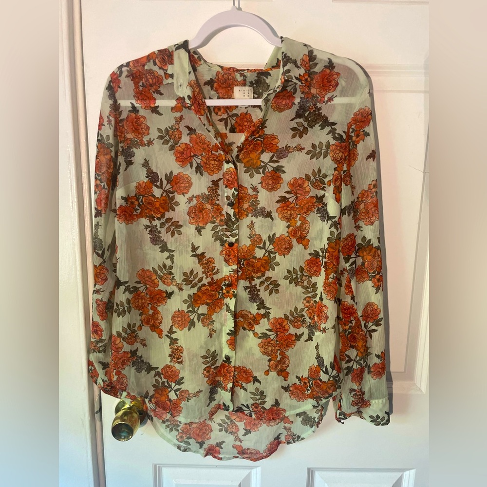 Bottom Down Long Sleeve Medium Blouse with Roses